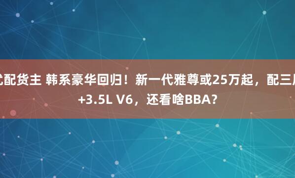 优配货主 韩系豪华回归！新一代雅尊或25万起，配三屏+3.5L V6，还看啥BBA？